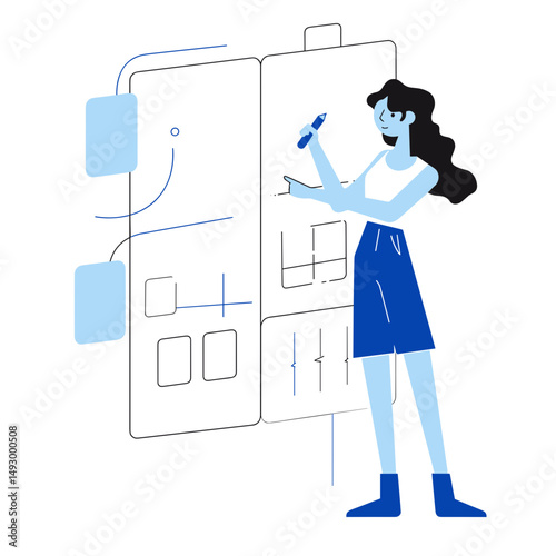 Visualizing Ideas: An illustration of a creative professional making strategic designs with a marker. The image is a representation of planning, brainstorming, and design.