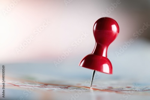 Location marker on a detailed map with a close-up perspective showing a red pushpin set in the foreground