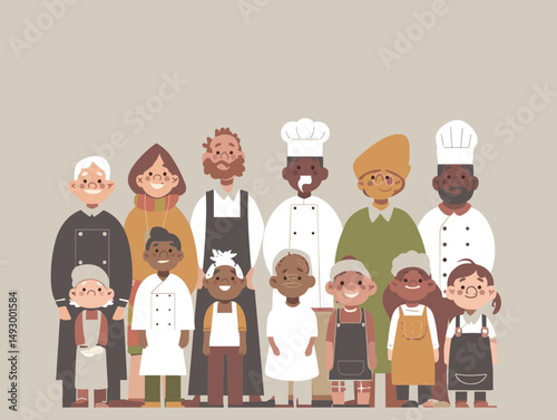 Culinary Team: Portrait of a diverse team of chefs, each exuding warmth and expertise, united in their love for gastronomy. The image highlights their collective passion.