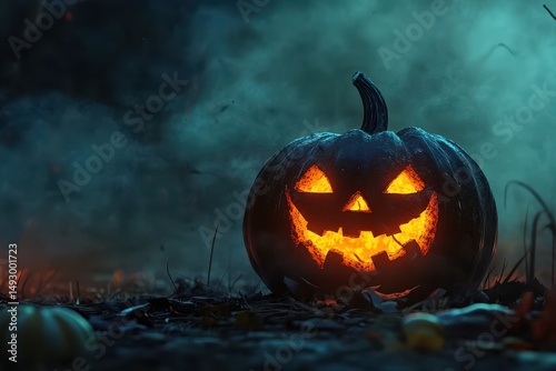 Spooky animated Halloween pumpkin glowing in the night with a menacing face, halloween pumpkin night scary ing Photo animated background