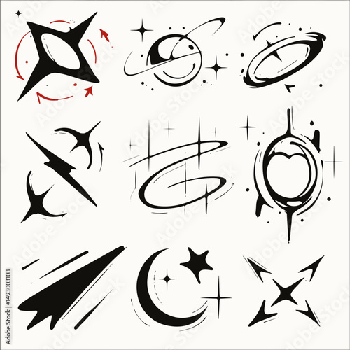 Cosmic Doodle Set: A collection of hand-drawn cosmic elements, including stars, planets, comets, and swirling nebulae, perfect for adding a touch of celestial flair to your designs.