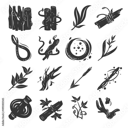 Intricate Symbol Collection: An artistic array of intricate, singular symbols elegantly illustrated, perfect for visual storytelling, conveys meaning and enhances various design concepts.