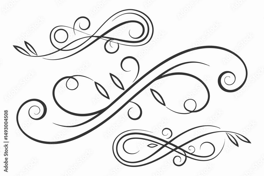 Abstract floral design element vector with ornate black flower, leaf, and scroll swirl patterns perfect for vintage border decoration Abstract floral design element vector with ornate black flower, leaf, and scroll swirl patterns perfect for vintage border decoration
