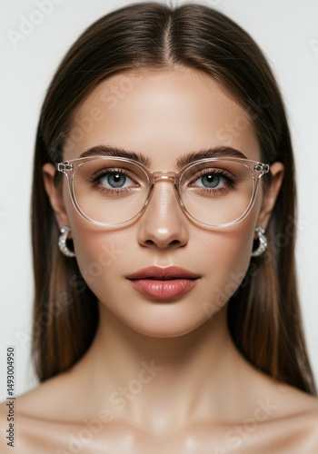 Caucasian Woman Close-Up with Modern Eyeglasses