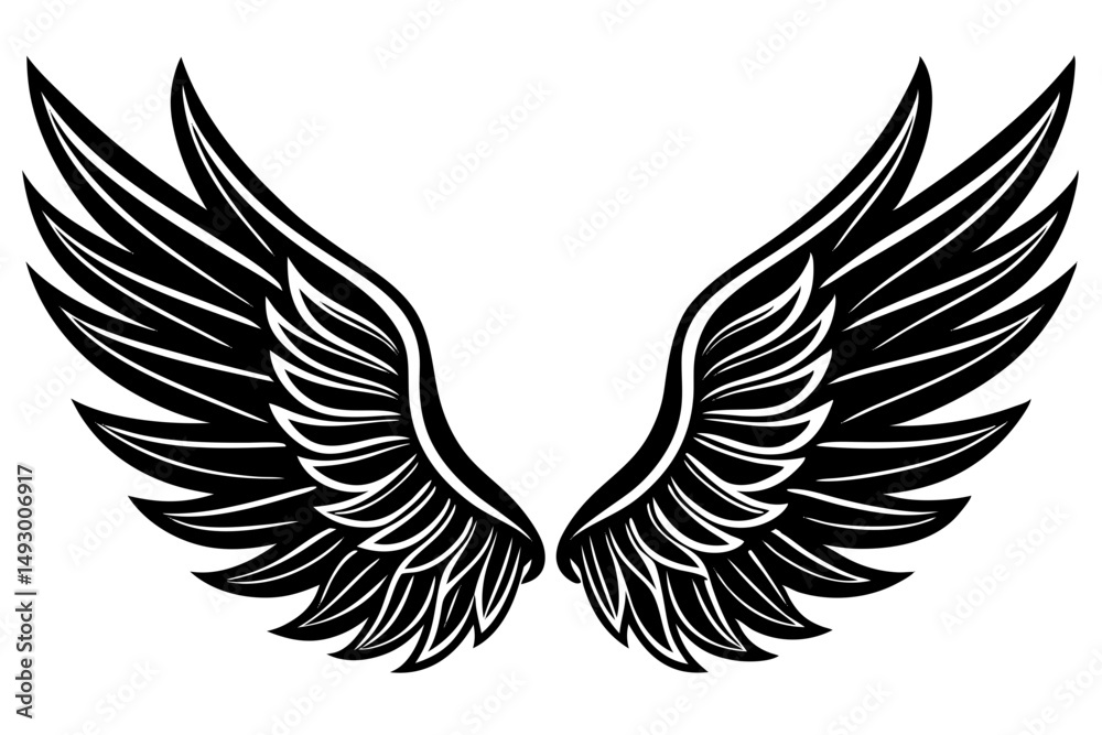 Black wing vector illustrations: a powerful symbol of freedom, perfect for tribal tattoo designs or elegant logos Black wing vector illustrations: a powerful symbol of freedom, perfect for tribal tattoo designs or elegant logos