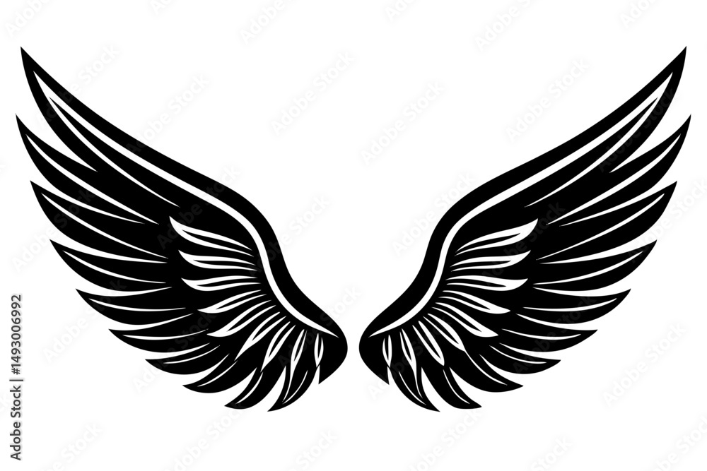 Fototapeta premium Black wings vector illustration with tribal eagle and feather design