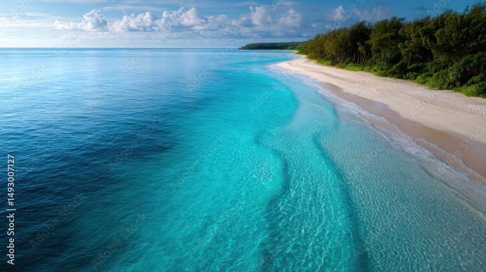 Obraz premium Serene Tropical Island Coastline with Clear Turquoise Waters