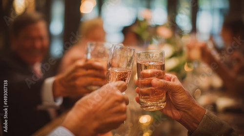 Wallpaper Mural People Toasting With Champagne Glasses at Celebration Dinner, Representing Success and Teamwork in Business or Family Gatherings : Generative AI Torontodigital.ca