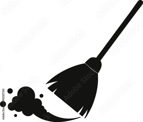 Broom With Dust Silhouette Vector Illustration 
