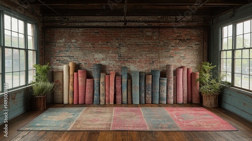 Rustic rug display in a loft