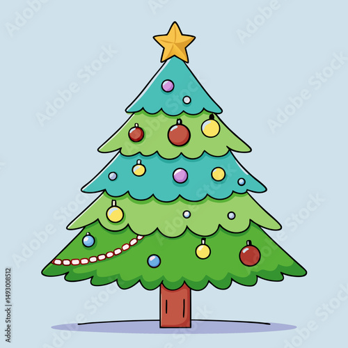 Decorated evergreen Christmas tree, perfect for festive designs and holiday-themed creative projects.
