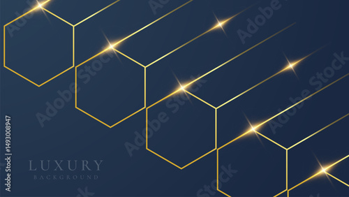 Abstract elegant dark blue luxury background with shining golden lines. Modern futuristic background
