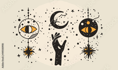 Mystical Celestial Hand: A mystical and captivating hand reaches out towards the celestial bodies, evoking a sense of wonder and connection to the cosmos.