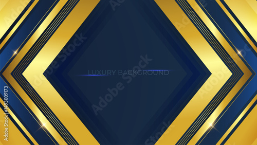 Abstract elegant dark blue luxury background with shining golden lines. Modern futuristic background