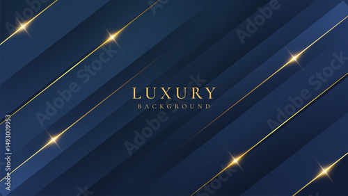 Abstract elegant dark blue luxury background with shining golden lines. Modern futuristic background