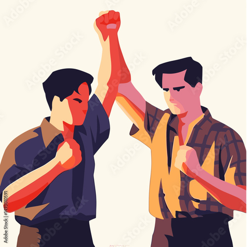 Triumph over Adversity: Illustrative portrayal of unity and resilience, featuring two individuals locked in a moment of solidarity.
