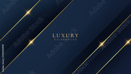 Abstract elegant dark blue luxury background with shining golden lines. Modern futuristic background