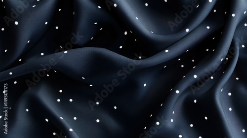 Elegant navy blue fabric with white polka dots