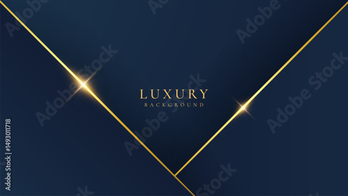 Abstract elegant dark blue luxury background with shining golden lines. Modern futuristic background