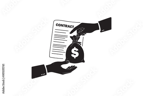 Financial Deal and Contractual Payment Art - Contract Money Transfer Silhouette Graphic