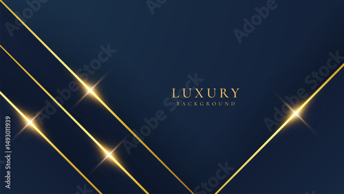 Abstract elegant dark blue luxury background with shining golden lines. Modern futuristic background
