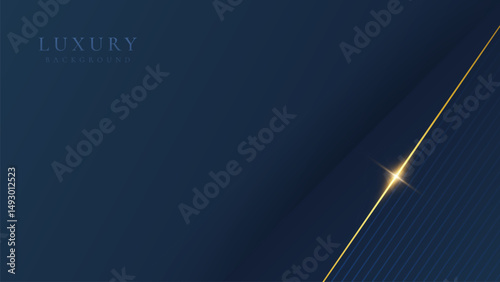 Abstract elegant dark blue luxury background with shining golden lines. Modern futuristic background