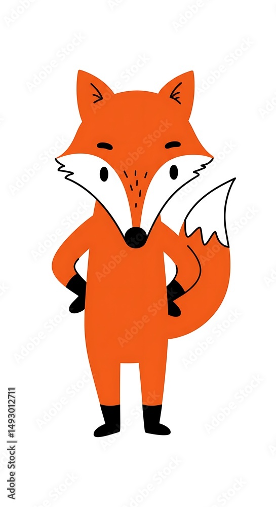 Obraz premium Confident cartoon fox with tail curl