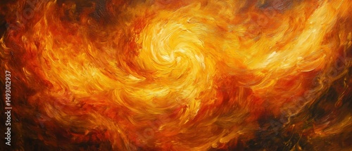 Dramatic abstract background of fiery swirling spiraling flames and glowing embers in shades of orange yellow and red Intense powerful and chaotic motion conveys a sense of energy passion