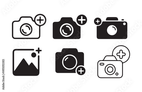 Add image icon. Add picture icon. Photo icon, add photo glyph icon. Camera with plus sign vector illustration eps 10