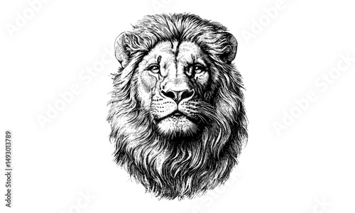Rustic Lion Engraving, Vintage Wildlife Etching, Monochrome Wild Cat Line Art, Detailed Nature Illustration, Retro Fauna Drawing, Hand-drawn Animal Sketch, classic wildlife art, trendy print