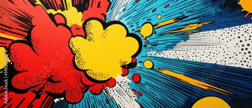 Comic Book Action: Comic book colors like action red, speech bubble yellow, and superhero blue create a comic book action theme