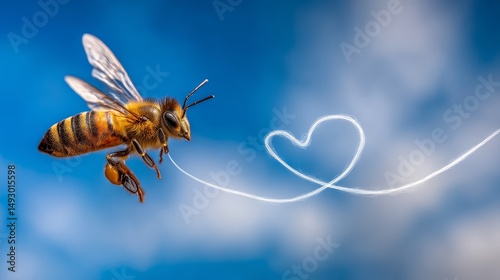 Honeybee in action creating organic honey circles in nature stunning sky background breathtaking view of golden honey delight photo