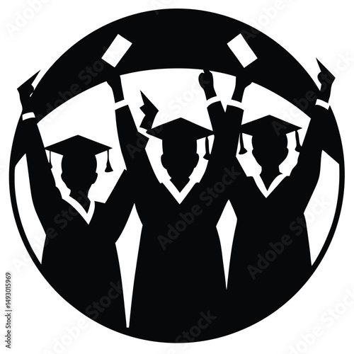 Celebrating Graduation Three Graduates Rejoicing Achievement