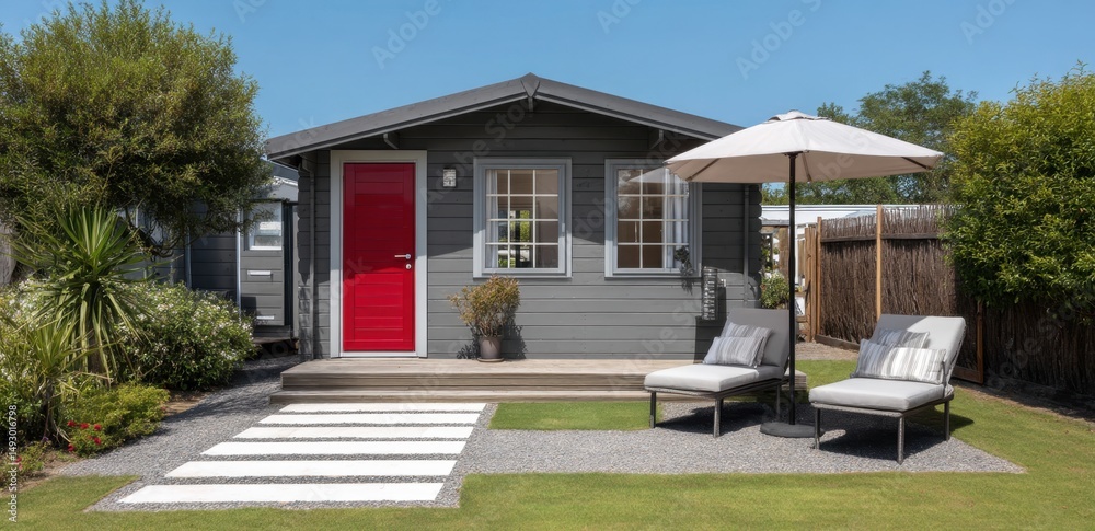 Fototapeta premium Cozy home backyard on sunny day