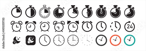 Time and clock icons set, stopwatch, timer, , time management concept, fast stopwatch line icon, Victor illustration Eps 10.