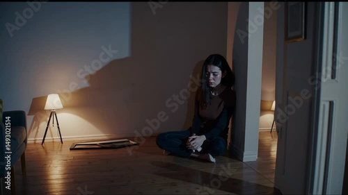a woman feeling lonely sitting in dark room