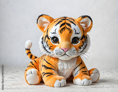 a Baby tiger soft toy on a white background