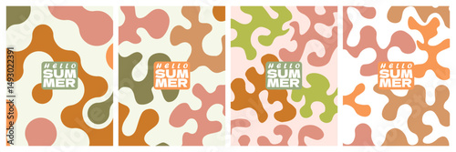 Summer concept  abstract shpae greeting cards plants set, creative art minimalist style design template for sales, poster, cover, fashion ads  wall decor
