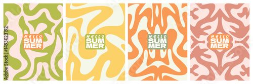 Holiday concept happy summer day covers set plants art painting. Abstract boho painting style celebration template poster, banner, covers, ads, branding