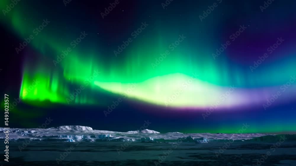 custom made wallpaper toronto digitalStriking Aurora Borealis Display over Frozen Landscape, Featuring Vibrant Green and Purple Light Streaks in Atmospheric Polar Sky