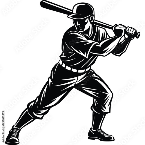 Powerful Baseball Player Batting Action Illustration