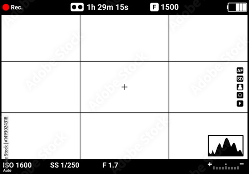 Camera viewfinder. Camera display. Photo frame vector design. Camera screen mockup design.