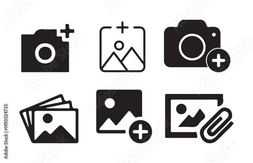 Add image icon. Add picture icon. Photo icon, add photo glyph icon. Camera with plus sign vector illustration eps 10
