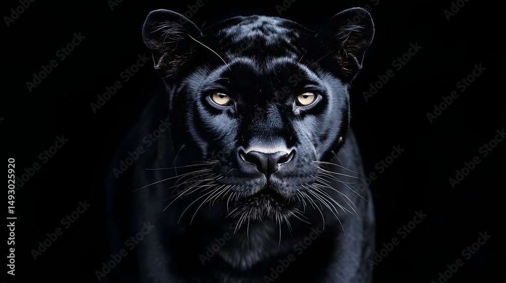 Obraz premium Fierce black panther portrait in darkness