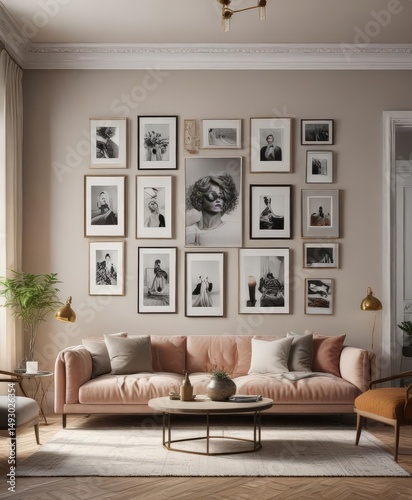Chic living room, statement gallery wall, mixed frame styles, design, decor, home