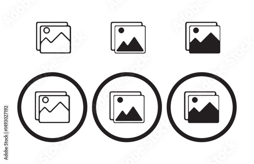 Gallery Icon. Images Icon. Picture Icon,  Attach new image or picture. Edit album. Vector Illustration eps 10