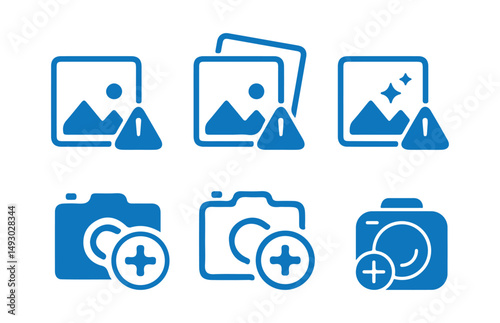 Blue Add image icon. Add picture icon. Photo icon, Attach new image or picture. Edit album, vector illustration eps 10