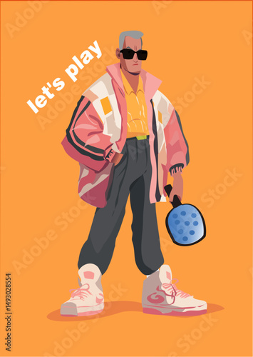 Elderly man with pickleball racket