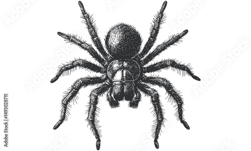 Hand-drawn Tarantula Sketch, Vintage Monochrome Arachnid Illustration, Retro Insect Engraving, Rustic Creepy Crawler Etching, Wildlife Print for Nature Lovers, Antique Style Artwork