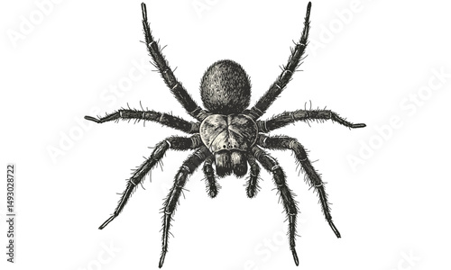 Rustic Tarantula Engraving Print, Vintage Hand-drawn Arachnid Sketch, Monochrome Creepy Crawler Illustration, Retro Insect Art, Nature Decor, Wildlife Etching